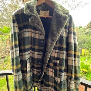 Vintage Small Faux Fur Lined Mac Murray of California Olive Green Flannel Coat